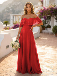 Off the Shoulder Bridesmaid Dresses with Tiered Ruffles