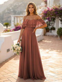 Off the Shoulder Bridesmaid Dresses with Tiered Ruffles