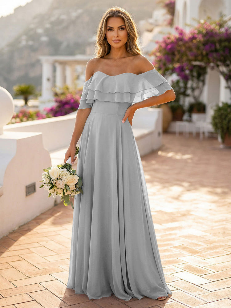 Off the Shoulder Bridesmaid Dresses with Tiered Ruffles
