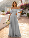 Off the Shoulder Bridesmaid Dresses with Tiered Ruffles