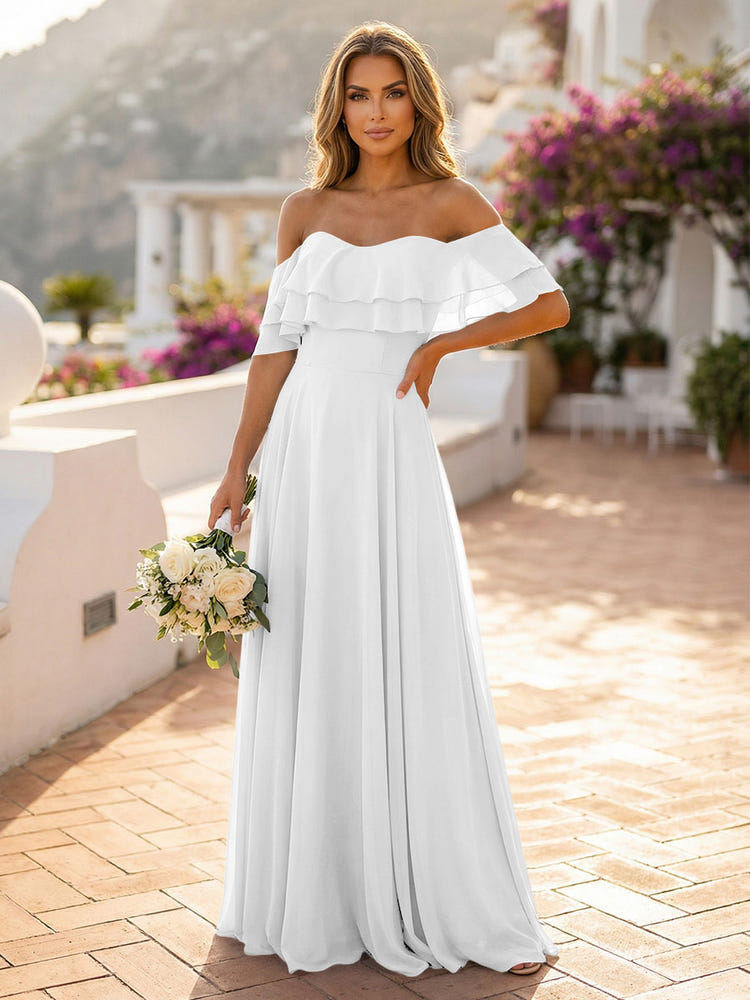 Off the Shoulder Bridesmaid Dresses with Tiered Ruffles