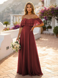 Off the Shoulder Bridesmaid Dresses with Tiered Ruffles
