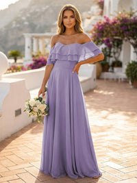 Off the Shoulder Bridesmaid Dresses with Tiered Ruffles