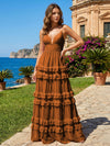 A Line V Neck Tiered Bridesmaid Dresses with Criss Cross Straps