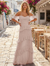 Chiffon Off the Shoulder A Line Long Bridesmaid Dresses with Ruffles