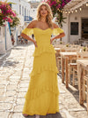 Chiffon Off the Shoulder A Line Long Bridesmaid Dresses with Ruffles