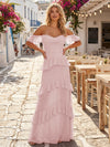 Chiffon Off the Shoulder A Line Long Bridesmaid Dresses with Ruffles
