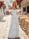 Chiffon Off the Shoulder A Line Long Bridesmaid Dresses with Ruffles