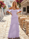 Chiffon Off the Shoulder A Line Long Bridesmaid Dresses with Ruffles