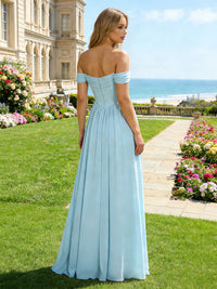 Chiffon A Line Off the Shoulder Pleated Bridesmaid Dresses