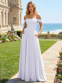 Chiffon A Line Off the Shoulder Pleated Bridesmaid Dresses