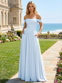 Chiffon A Line Off the Shoulder Pleated Bridesmaid Dresses