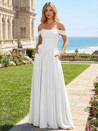 Chiffon A Line Off the Shoulder Pleated Bridesmaid Dresses
