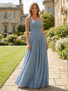 Chiffon A Line Square Neck Pleated Bridesmaid Dresses