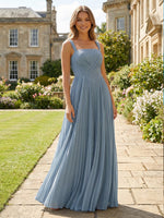 Chiffon A Line Square Neck Pleated Bridesmaid Dresses