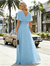 Chiffon A Line V Neck Pleated Bridesmaid Dresses