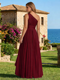 Chiffon High Low One Shoulder Ruffles Bridesmaid Dresses