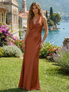 Satin Sheath Cowl Neck Backless Bridesmaid Dresses