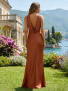 Satin Sheath Cowl Neck Backless Bridesmaid Dresses
