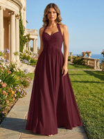 Halter Pleated Chiffon A Line Bridesmaid Dresses
