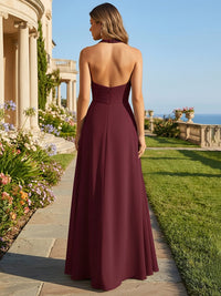 Halter Pleated Chiffon A Line Bridesmaid Dresses