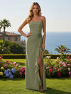 Strapless Chiffon Ruffles Bridesmaid Dresses with Slit