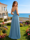 Spaghetti Straps V Neck Satin A Line Bridesmaid Dresses