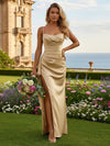 Spaghetti Straps Satin Mermaid Formal Dresses with Slit