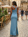 Halter Satin Mermaid Bridesmaid Dresses with Slit