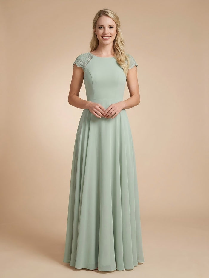 Short Sleeves Chiffon A Line Bridesmaid Dresses