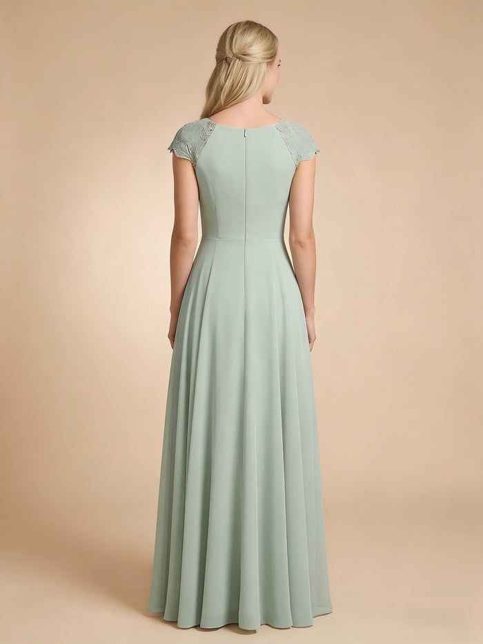 Short Sleeves Chiffon A Line Bridesmaid Dresses