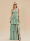 Spaghetti Straps Chiffon A Line Bridesmaid Dresses with Slit