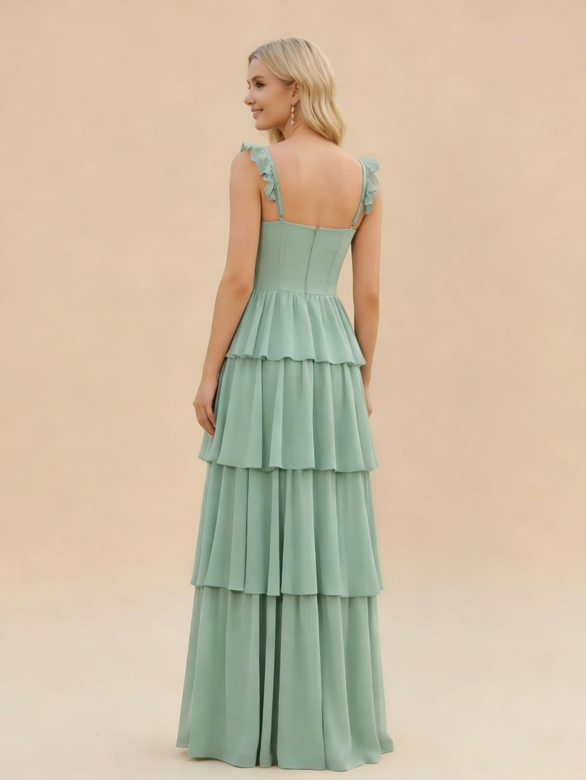 Spaghetti Straps Chiffon A Line Bridesmaid Dresses with Slit