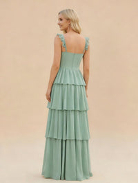 Spaghetti Straps Chiffon A Line Bridesmaid Dresses with Slit