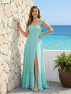 Spaghetti Straps Chiffon A Line Bridesmaid Dresses with Slit