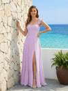 Spaghetti Straps Chiffon A Line Bridesmaid Dresses with Slit