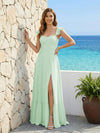 Spaghetti Straps Chiffon A Line Bridesmaid Dresses with Slit