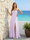 Spaghetti Straps Chiffon A Line Bridesmaid Dresses with Slit