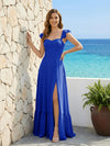 Spaghetti Straps Chiffon A Line Bridesmaid Dresses with Slit