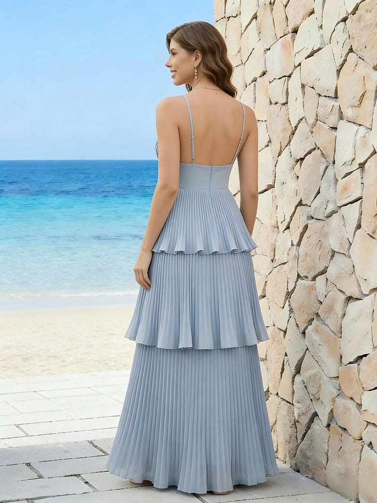 Spaghetti Straps Chiffon V Neck Bridesmaid Dresses