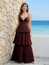 Spaghetti Straps Chiffon V Neck Bridesmaid Dresses