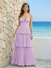 Spaghetti Straps Chiffon V Neck Bridesmaid Dresses