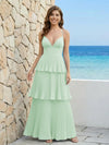 Spaghetti Straps Chiffon V Neck Bridesmaid Dresses