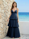 Spaghetti Straps Chiffon V Neck Bridesmaid Dresses