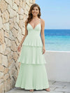Spaghetti Straps Chiffon V Neck Bridesmaid Dresses