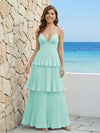 Spaghetti Straps Chiffon V Neck Bridesmaid Dresses