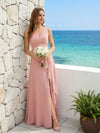 Double V Neck A Line Ruffles Bridesmaid Dresses with Slit