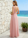 Double V Neck A Line Ruffles Bridesmaid Dresses with Slit