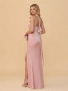 Spaghetti Straps Satin Split Bridesmaid Dresses with Scarf