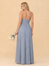Spaghetti Straps V Neck Chiffon Bridesmaid Dresses with Slit
